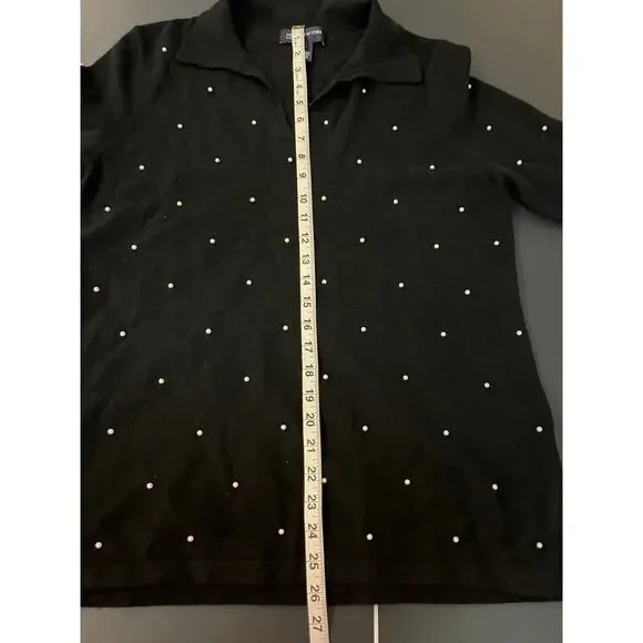 Jones New York Women's XL Black V-Neck Sweater Pearl Embellishments Wool Blend - Picture 5 of 6